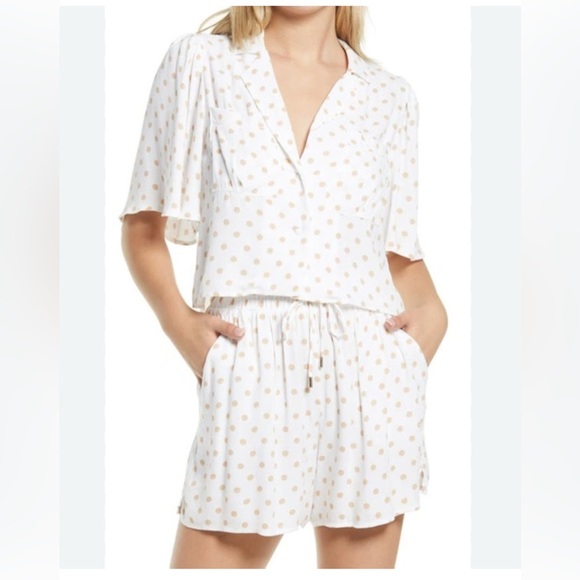 AFRM MARIANNA WOVEN BUTTON-UP SHIRT IN BLANC/ NUDE POLKA DOT XS TP - Picture 1 of 8